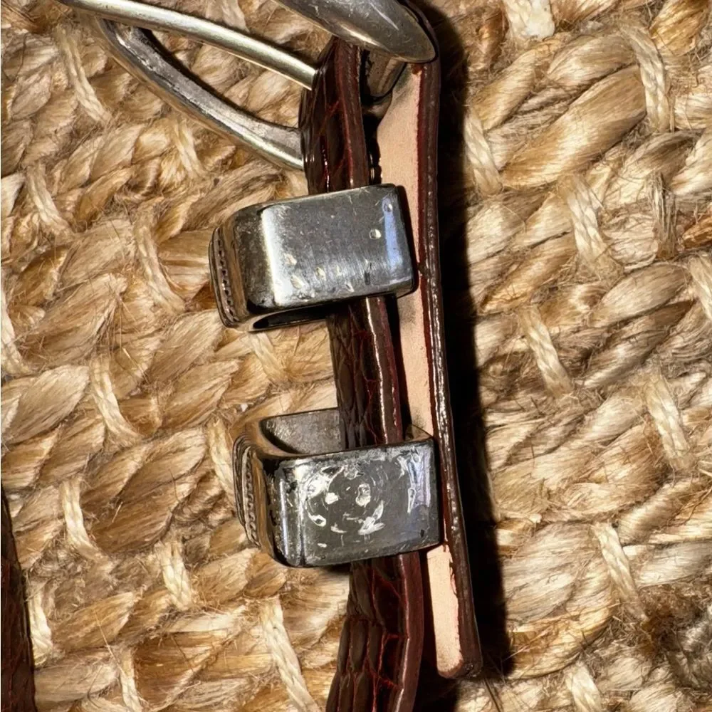 Brown Crocodile Embossed Belt with Silver Buckle